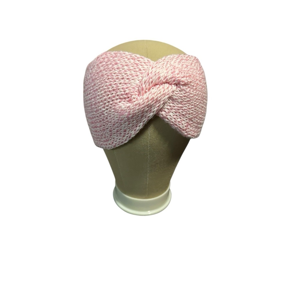 NEW handmade knitted adult ear warmer headband pink white